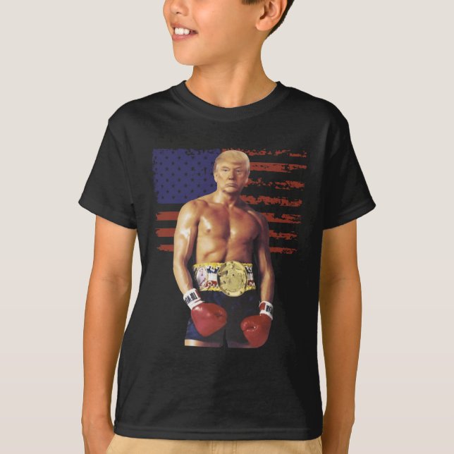 Funny Trump Rocky Boxing Meme Boxer US Flagga Patr T Shirt (Framsida)