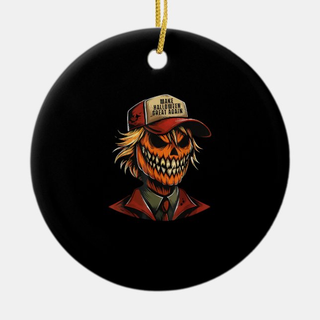 Funny Trumpkin Pumpkin Skeleton Make Halloween Gre Julgransprydnad Keramik (Framsidan)