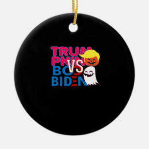 Funny Trumpkin Vs Boo Biden Halloween-designklass Julgransprydnad Keramik