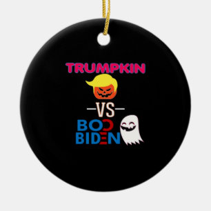 Funny Trumpkin Vs Boo Biden Halloween-designklass Julgransprydnad Keramik