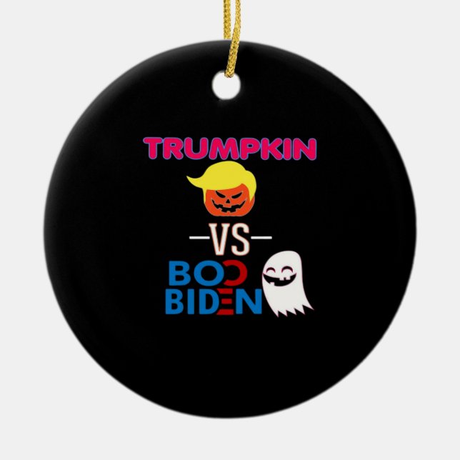 Funny Trumpkin Vs Boo Biden Halloween-designklass Julgransprydnad Keramik (Framsidan)