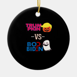 Funny Trumpkin Vs Boo Biden Halloween-designklass Julgransprydnad Keramik
