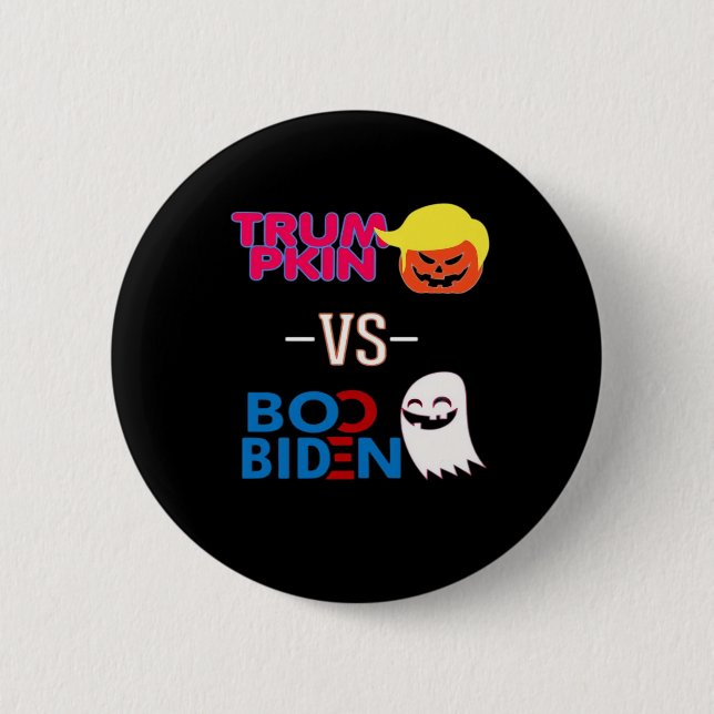 Funny Trumpkin Vs Boo Biden Halloween-designklass Knapp (Framsida)