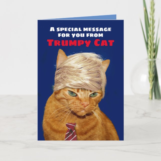 Funny Trumpy Cat Birthday-meddelande Kort (Framsida)