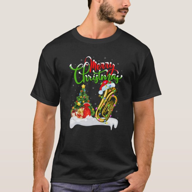 Funny Tuba Music Lover Xmas Lighting Santa Tuba Ch T Shirt (Framsida)