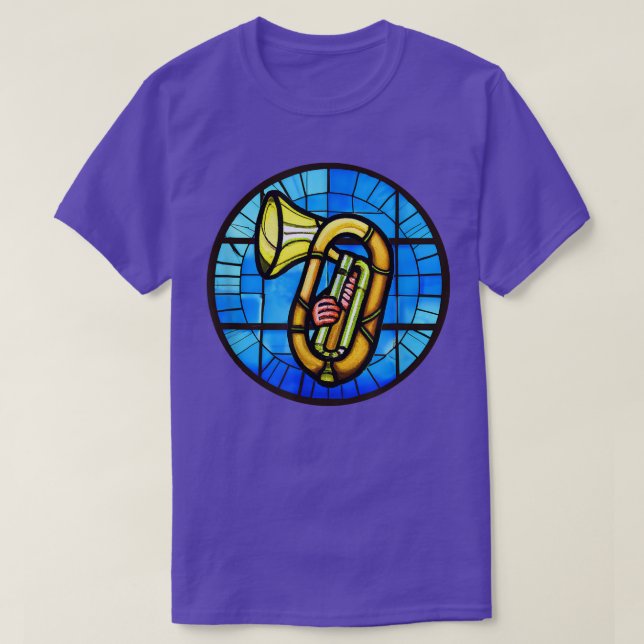 Funny Tuba Shirt Stached Glass Art Music Boys Girl T Shirt (Design framsida)