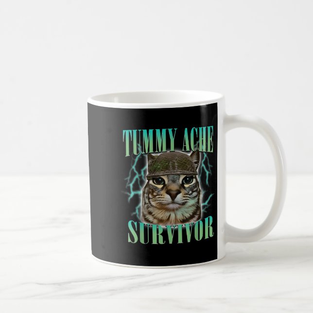 Funny Tummy Ache Survivor Cat Meme som säger Cats  Kaffemugg (Höger)