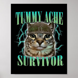 Funny Tummy Ache Survivor Cat Meme som säger Cats Poster
