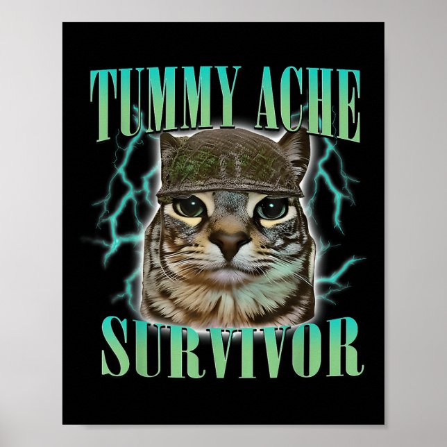 Funny Tummy Ache Survivor Cat Meme som säger Cats  Poster (Framsidan)