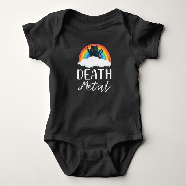 Funny tung död Metall Cat Rainbow Rock musik T Shirt (Framsida)