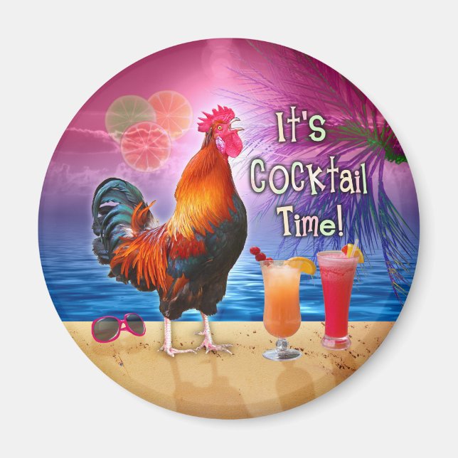 Funny Tupp Chicken Cocktails Tropical Beach Sea Magnet (Framsidan)