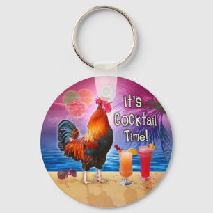 Funny Tupp Chicken Cocktails Tropical Beach Sea Nyckelring