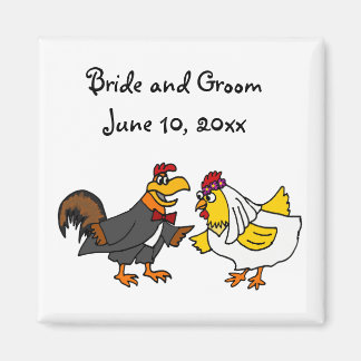 Funny Tupp Groom och Hen Bride Bröllop Magnet