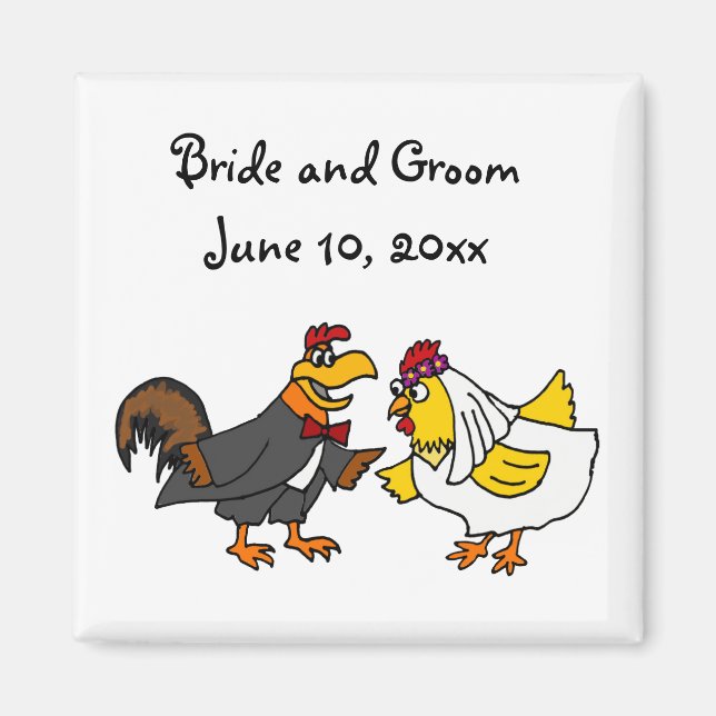 Funny Tupp Groom och Hen Bride Bröllop Magnet (Framsidan)