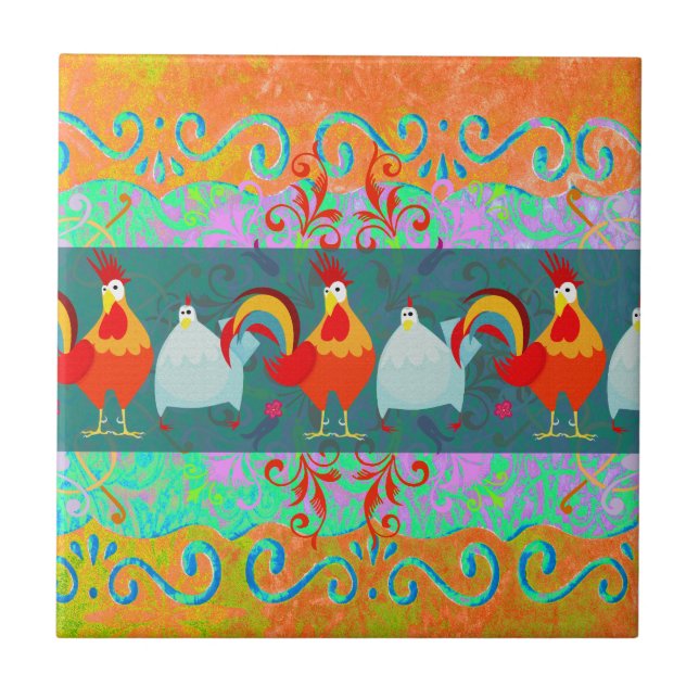 Funny Tupp Hen Funky Chicken Farm Animal Gifts Kakelplatta (Framsidan)