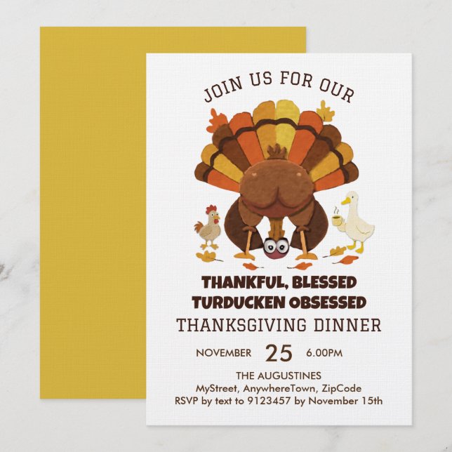Funny Turducken Thanksgiving Dinner Inbjudningar (Fram/baksida)