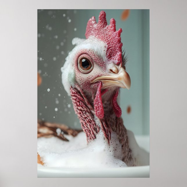 Funny Turkey Bubble Bath Art, Farmhouse Bathroom Poster (Framsidan)