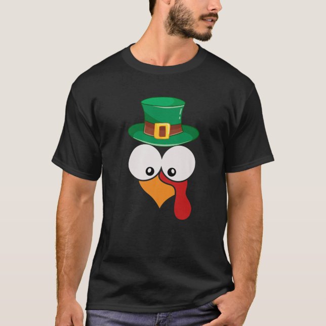 Funny Turkey Face With Irish Hat Thanksgiving Day T Shirt (Framsida)