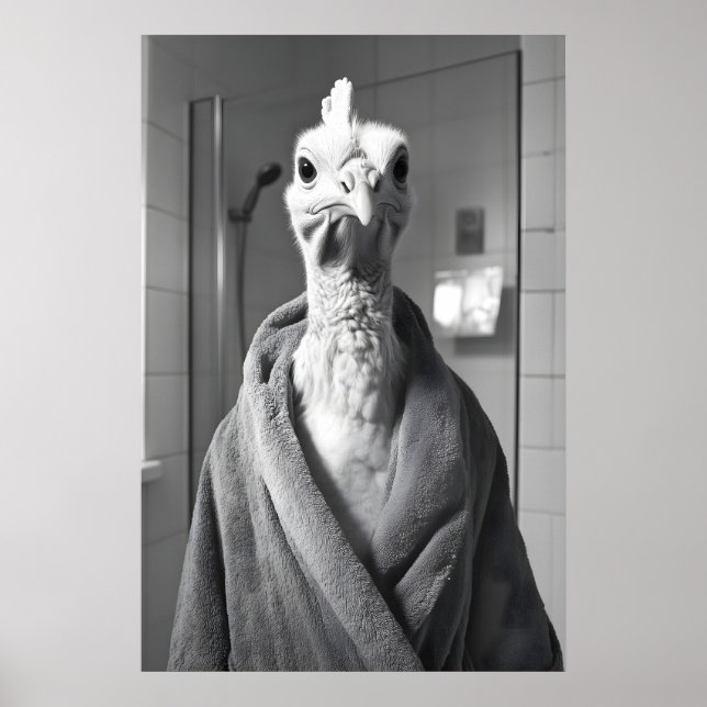 Funny Turkey in Bathrobe Print, Rustic Farmhouse Poster (Framsidan)