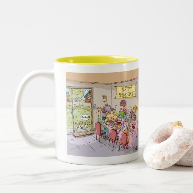 FUNNY TURKEY KIDS THANKSGIVING GIFT Två-Tonad MUGG (Med munk)