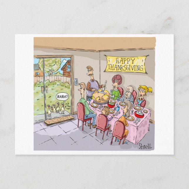 FUNNY TURKEY KIDS THANKSGIVING POSTCARD VYKORT (Framsida)