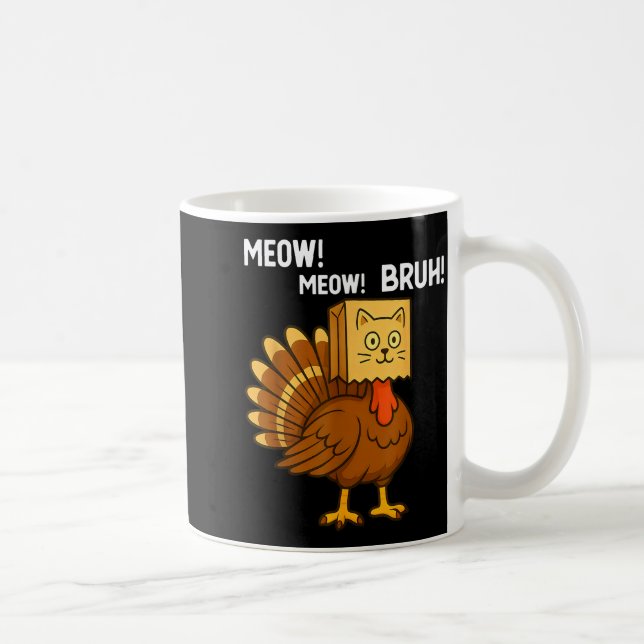 Funny Turkey Meow Thanksgiving Fake Cat Meow Bruh  Kaffemugg (Höger)