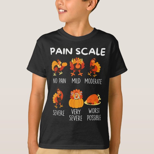 Funny Turkey Pain Scale Thanksgiving Cna Er Nurse  T Shirt (Framsida)