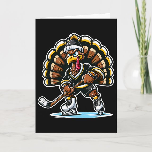 Funny Turkey Playing Ice Hockey Thanksgiving Sport Kort (Framsida)