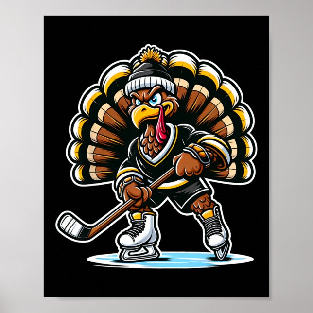 Funny Turkey Playing Ice Hockey Thanksgiving Sport Poster (Framsidan)