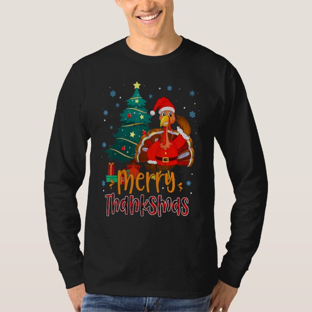 Funny Turkey Santa Merry Thanksmas Christmas Thank T Shirt (Framsida)