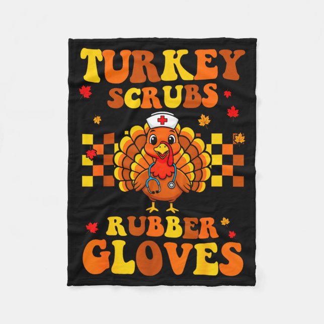 Funny Turkey Scrubs Rubber Gloves Thanksgiving Nur Fleecefilt (Framsidan)