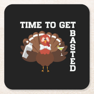 Funny Turkey Time To Get Basted Thanksgiving Underlägg Papper Kvadrat