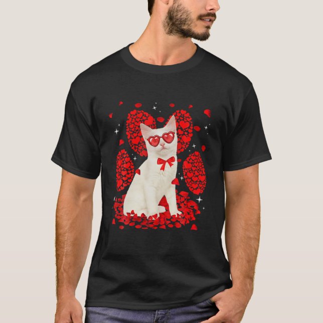 Funny Turkish Angora Cat Valentine Paw Heart Cat L T Shirt (Framsida)