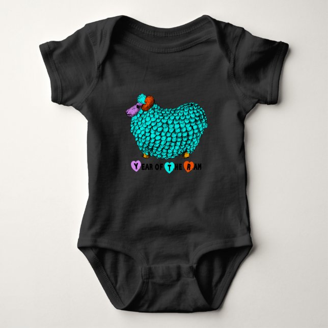 Funny turkos Ram Kinesisk nyårsZodiac Baby B T-shirt (Framsida)