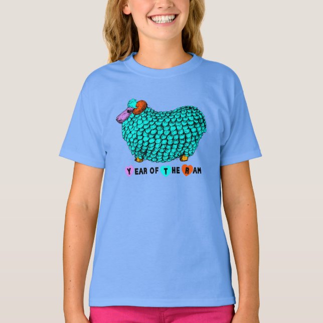 Funny Turkvoise Ram kinesiskt År Zodiac Girl Tee (Framsida)