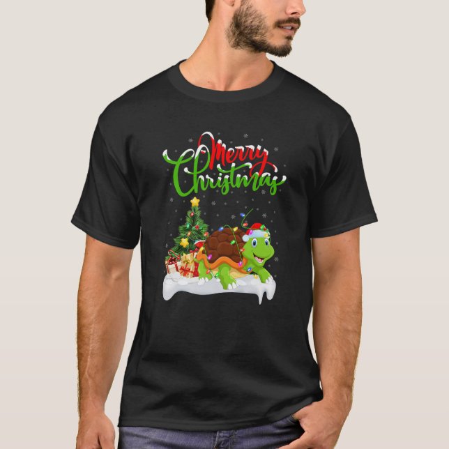 Funny Turtle Animal Lover Julafton Lighting Turtle T Shirt (Framsida)