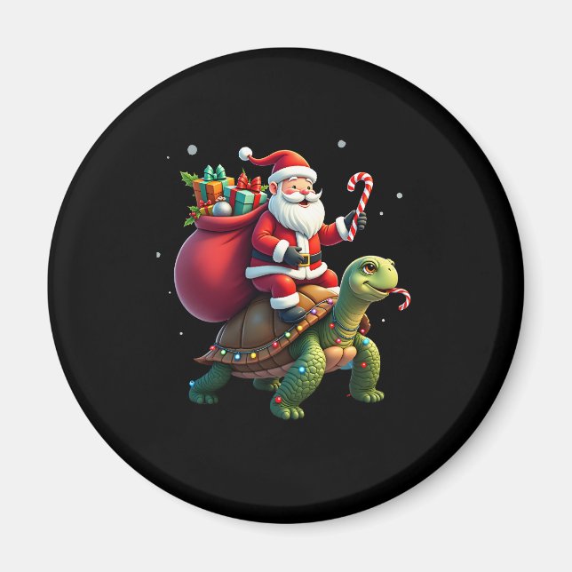Funny Turtle Christmas Santa Riding Sea Turtle Xma Magnet (Framsidan)