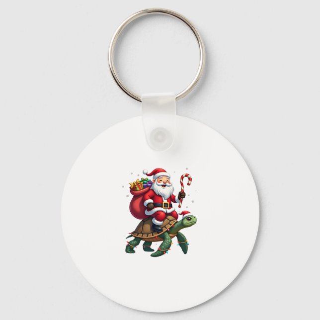 Funny Turtle Christmas Santa Riding Sea Turtle Xma Nyckelring (Framsida)
