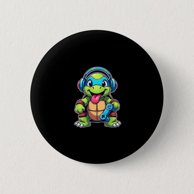 Funny Turtle Gamer Gaming Turtles Video Game (4) Knapp (Framsida)