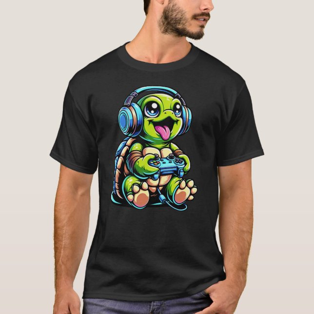 Funny Turtle Gamer Gaming Turtles Video Game T Shirt (Framsida)