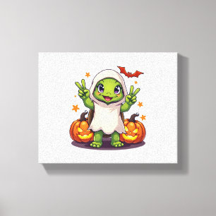 Funny Turtle Ghost Pumpkin Boo Halloween Kids Mana Canvastryck