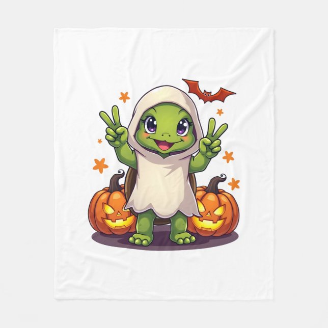 Funny Turtle Ghost Pumpkin Boo Halloween Kids Mana Fleecefilt (Framsidan)
