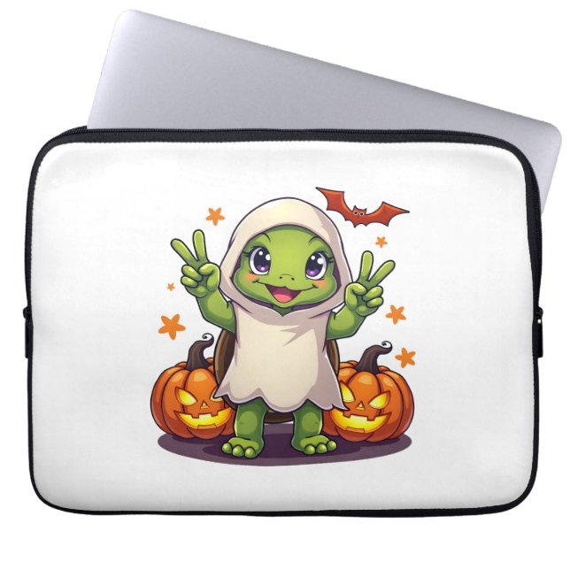 Funny Turtle Ghost Pumpkin Boo Halloween Kids Mana Laptop Fodral (Framsidan)