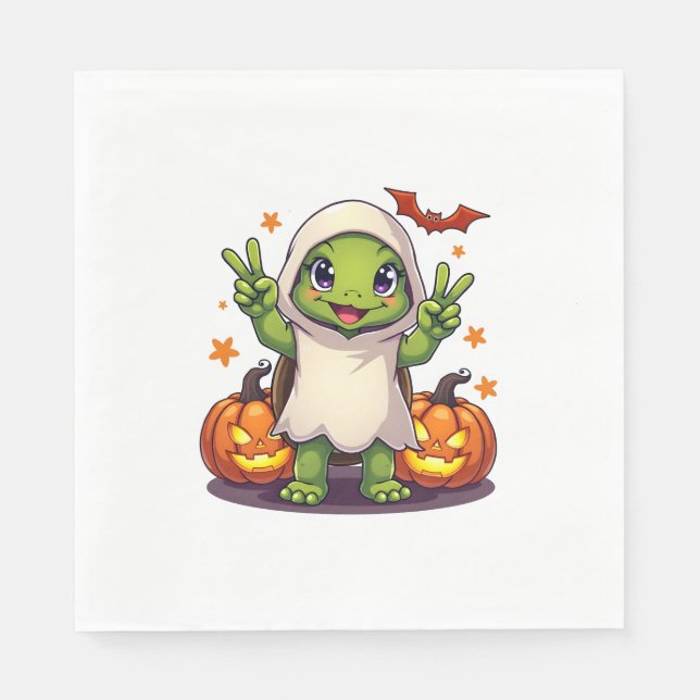 Funny Turtle Ghost Pumpkin Boo Halloween Kids Mana Pappersservett (Framsidan)