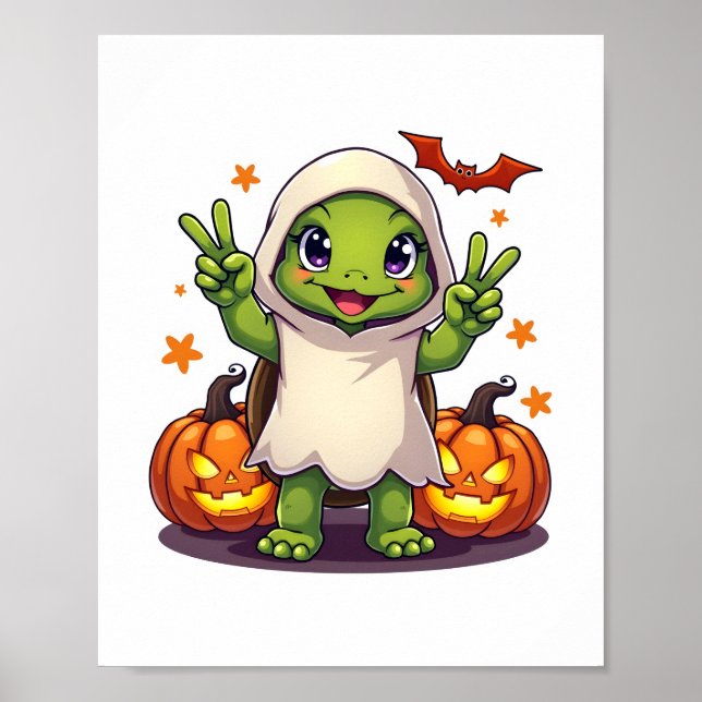 Funny Turtle Ghost Pumpkin Boo Halloween Kids Mana Poster (Framsidan)
