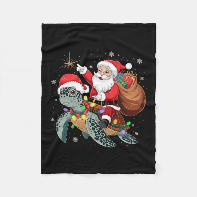 Funny Turtle jul Santa Riding Sea Turtle Xma Fleecefilt (Framsidan)