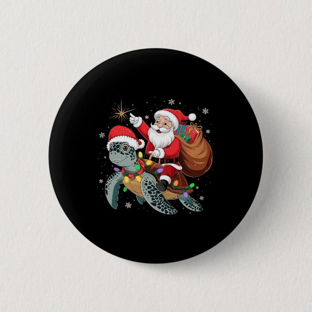 Funny Turtle jul Santa Riding Sea Turtle Xma Knapp (Framsida)