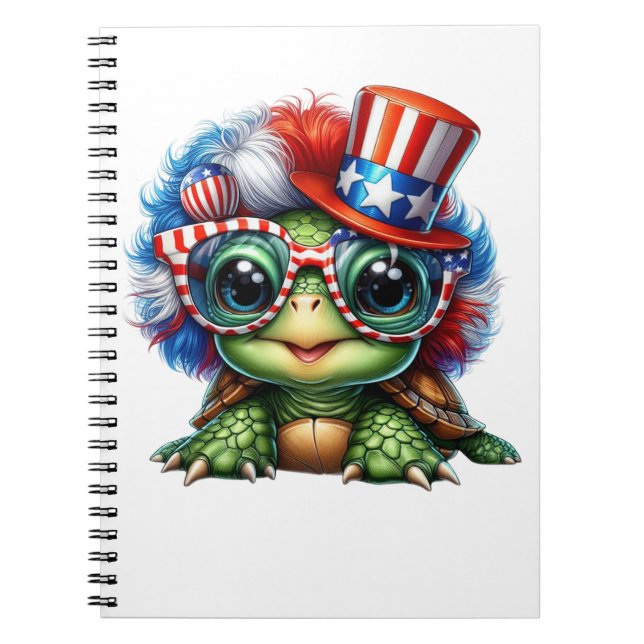 Funny Turtle Patriotic USA flagga Sunglass Anteckningsbok (Framsidan)