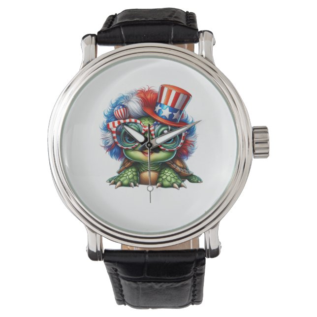 Funny Turtle Patriotic USA flagga Sunglass Armbandsur (Framsida)