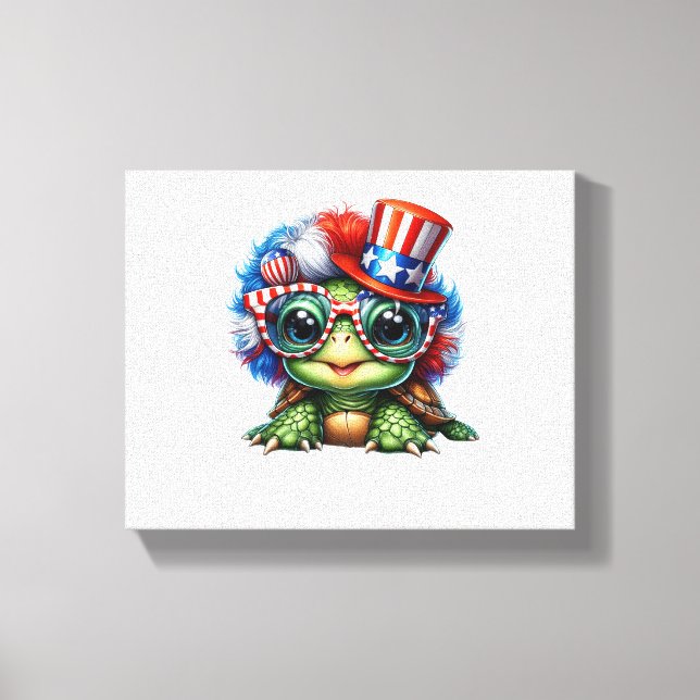 Funny Turtle Patriotic USA flagga Sunglass Canvastryck (Framsida)